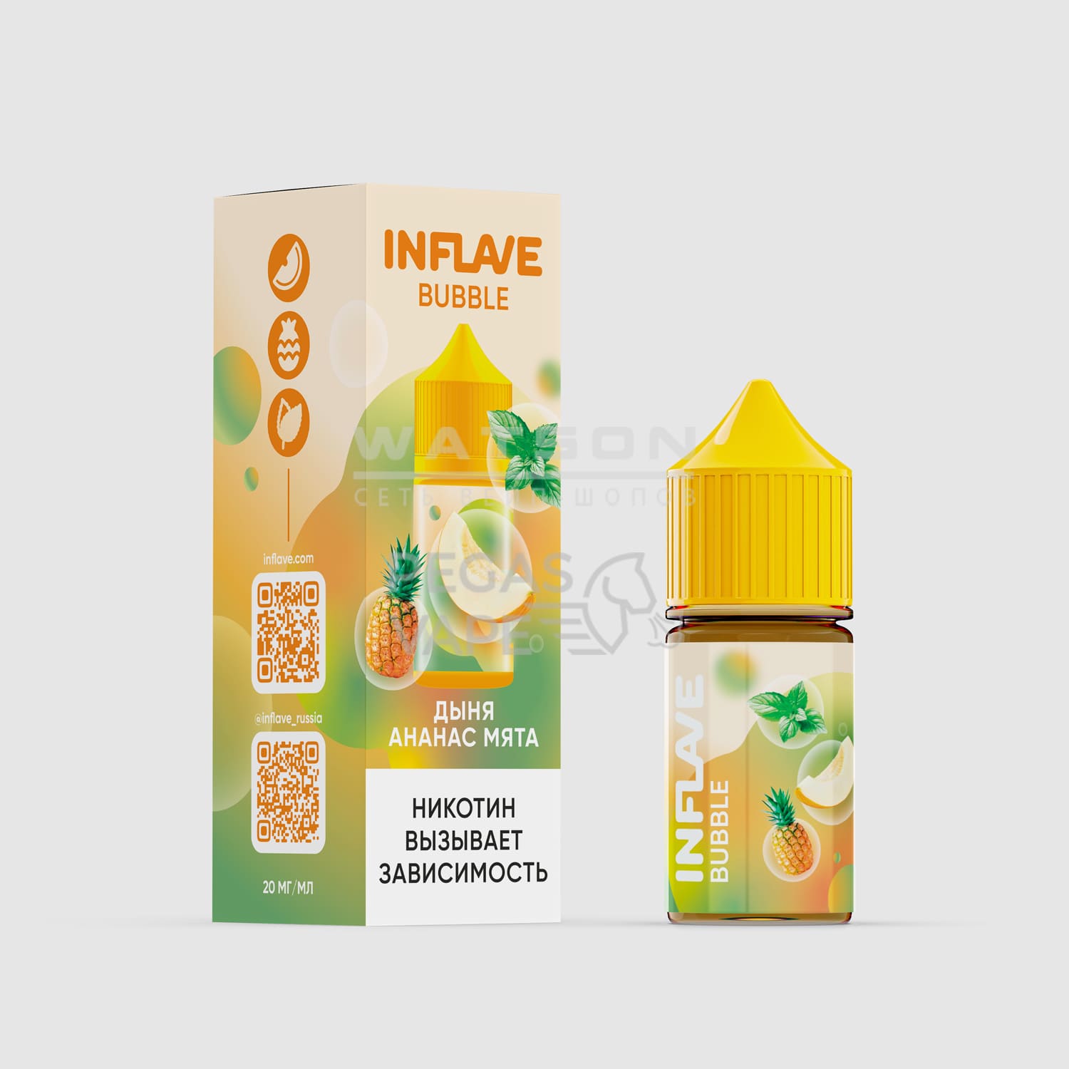 Жидкость INFLAVE BUBBLE (Дыня Ананас Мята) 30 мл 2% (20 мг/мл) Жидкость INFLAVE BUBBLE (Дыня Ананас Мята) 30 мл 2% (20 мг/мл)