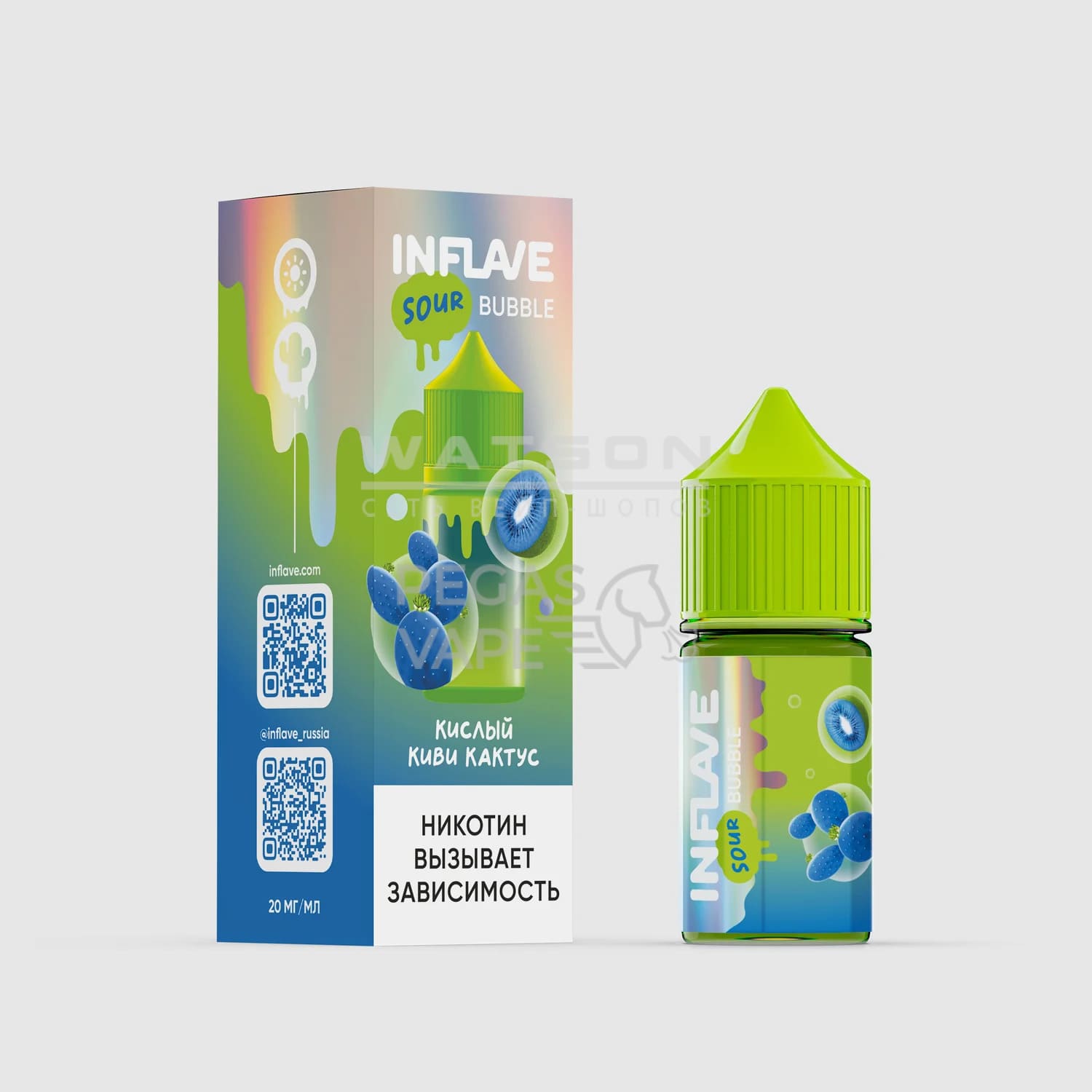 Жидкость INFLAVE BUBBLE (Кислый киви кактус) 30 мл 2% (20 мг/мл) Жидкость INFLAVE BUBBLE (Кислый киви кактус) 30 мл 2% (20 мг/мл)
