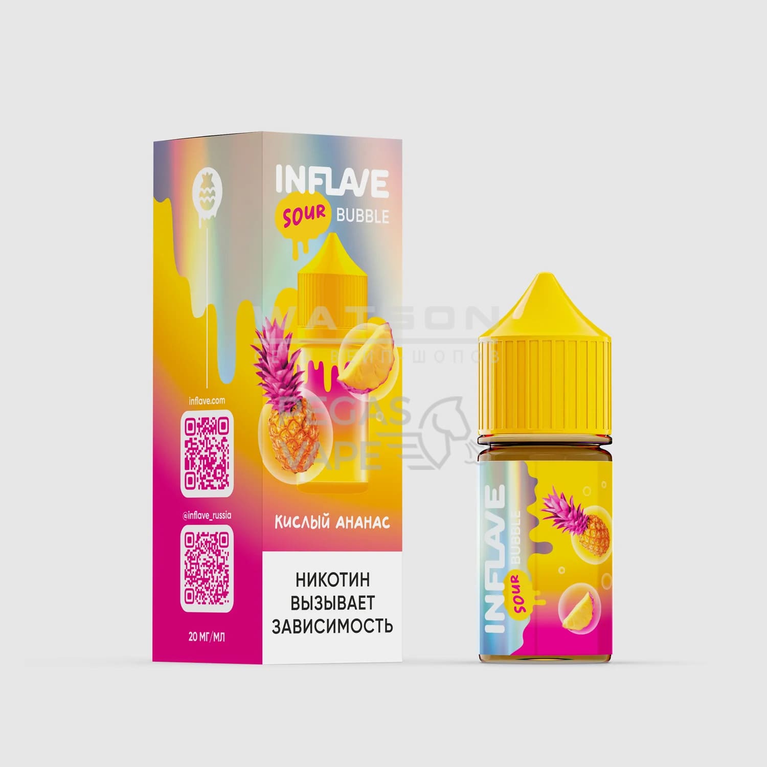 Жидкость INFLAVE BUBBLE (Кислый ананас) 30 мл 2% (20 мг/мл) Жидкость INFLAVE BUBBLE (Кислый ананас) 30 мл 2% (20 мг/мл)